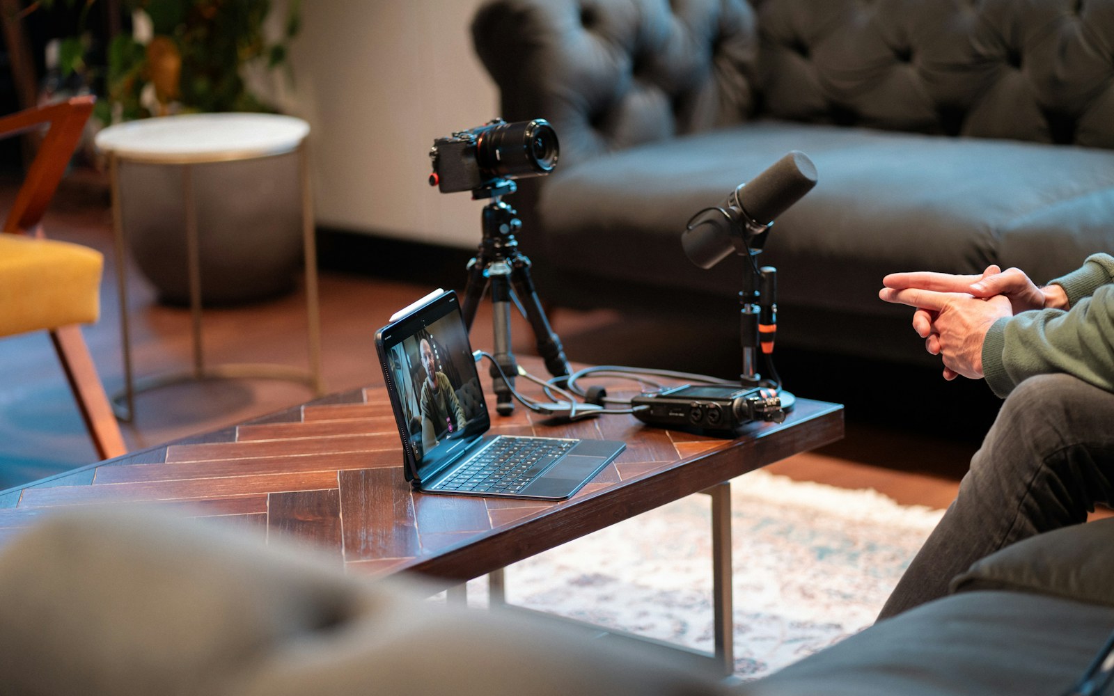 dBFS, RMS, Peak, and Crest Factor explained Microphone, camera, and laptop arranged for a recording