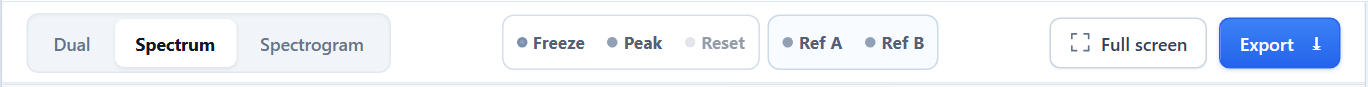 Switch to Spectrogram — Spectrum and Spectrogram view tabs in the analyzer Spectrum and Spectrogram view tabs in the analyzer